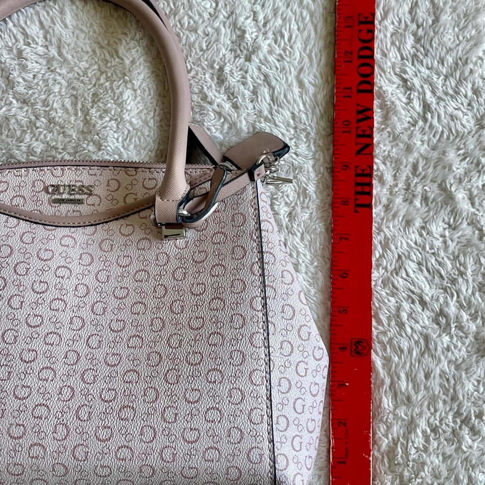 GUESS Blush Pink Allover Logo Monogram Satchel Hand Bag Purse - Picture 12 of 13
